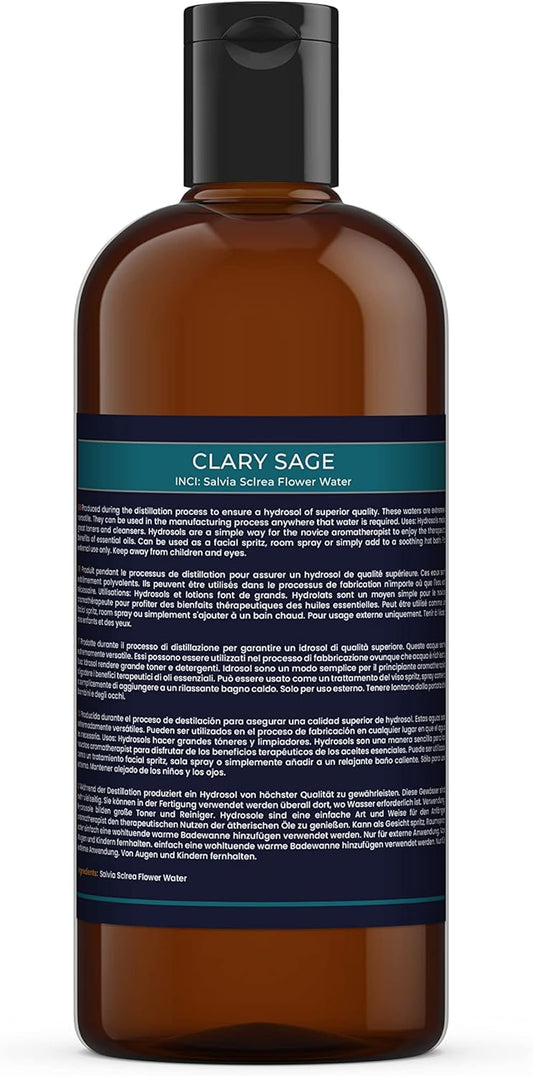 Mystic Moments | Clary Sage Natural Hydrosol Floral Water 1 Litre | Perfect for Skin, Face, Body & Homemade Beauty Products Vegan GMO Free