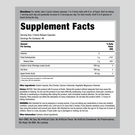 Piping Rock Fiber Complex | 1500mg | 120 Capsules | Triple Action Fiber | with Psyllium, Oat Bran and Apple Pectin | Non-GMO Supplement