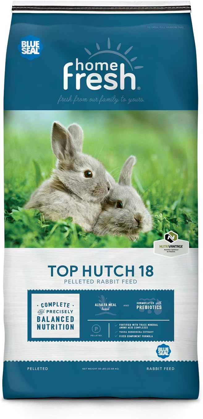 Blue Seal Home Fresh Top Hutch 18 Pelleted Rabbit Food- 50 Lb. Bag | Alfalfa-Based Bunny Feed Meal Promoting A Healthy Digestive System And Proper Feed Intake