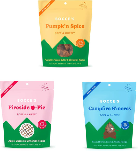 Bocce's Bakery by The Fire Treat Bundle for Dogs, Wheat-Free Everyday Dog Treats, Made with Real Ingredients, Baked in The USA, All-Natural Soft & Chewy Cookies, 6 oz : Pet Supplies