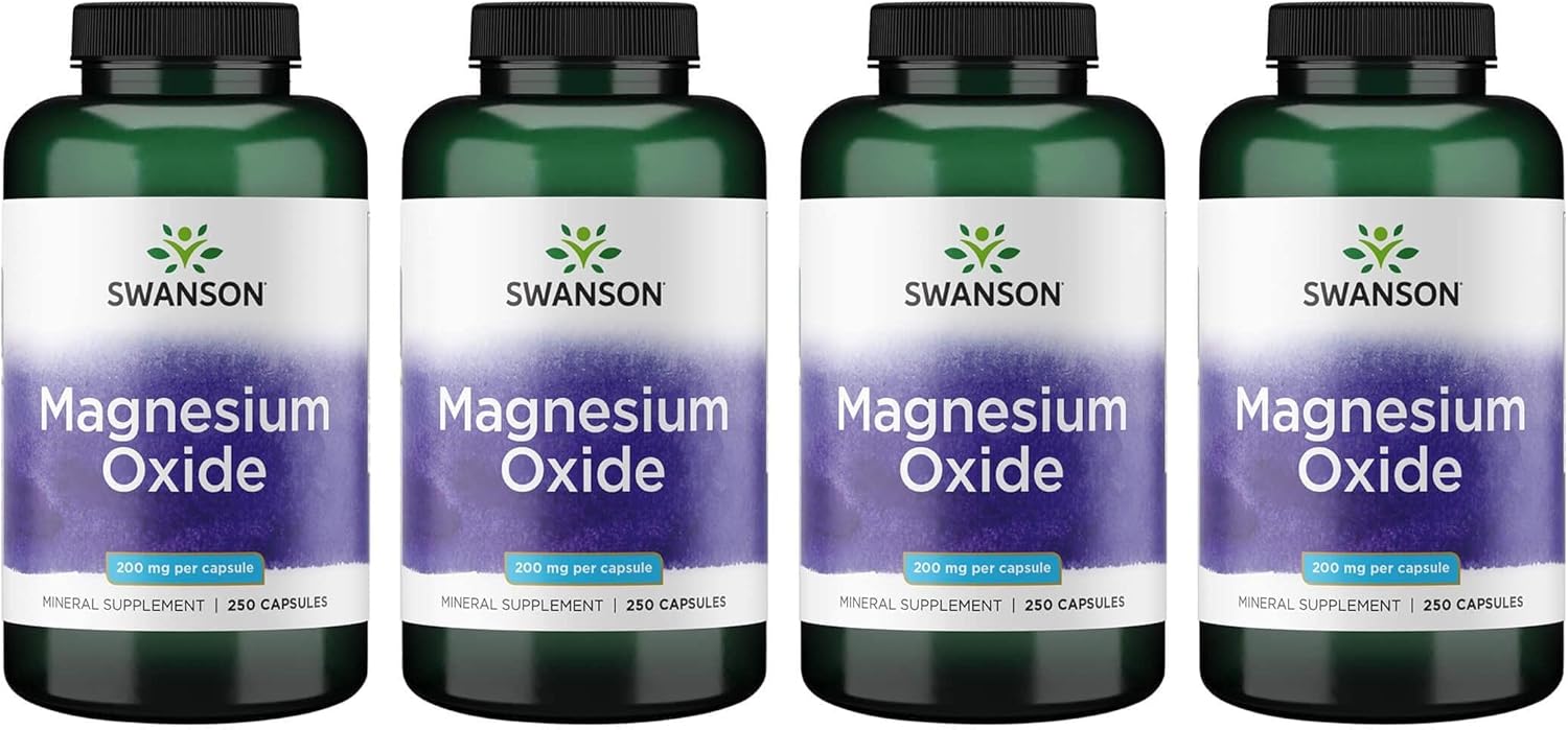 Swanson Magnesium - Mineral Supplement For Health & Wellness - Natural Support - (250 Capsules, 200Mg Each) (4 Pack)
