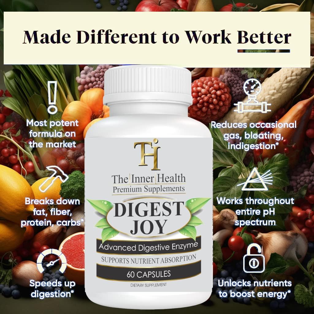 The Inner Health Digest Joy - Advanced Enzyme Blend for Optimal Digestion Support - Amylase, Lipase, Bromelain, Protease,Lactase & Other Enzymes(60 Vegetable Caps) : Health & Household