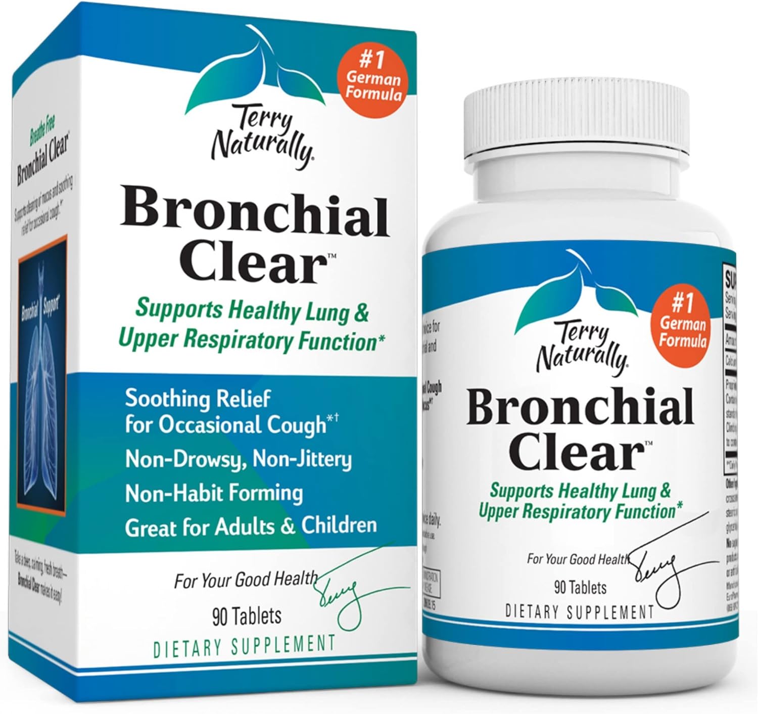 Terry Naturally Bronchial Clear - 90 Tablets - Soothing Lung & Upper Respiratory Function Support Supplement, Non-Drowsy, Non-Jittery - Non-GMO, Gluten-Free - 90 Servings