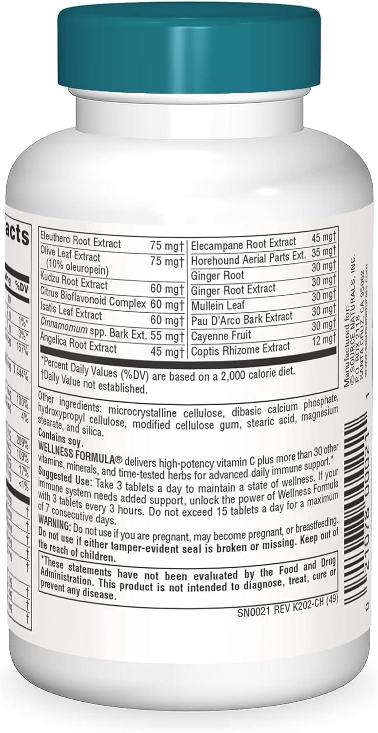 Source Naturals Wellness Formula Bio-Aligned Vitamins & Herbal Defense - Immune System Support Supplement & Immunity Booster - 45 Tablets