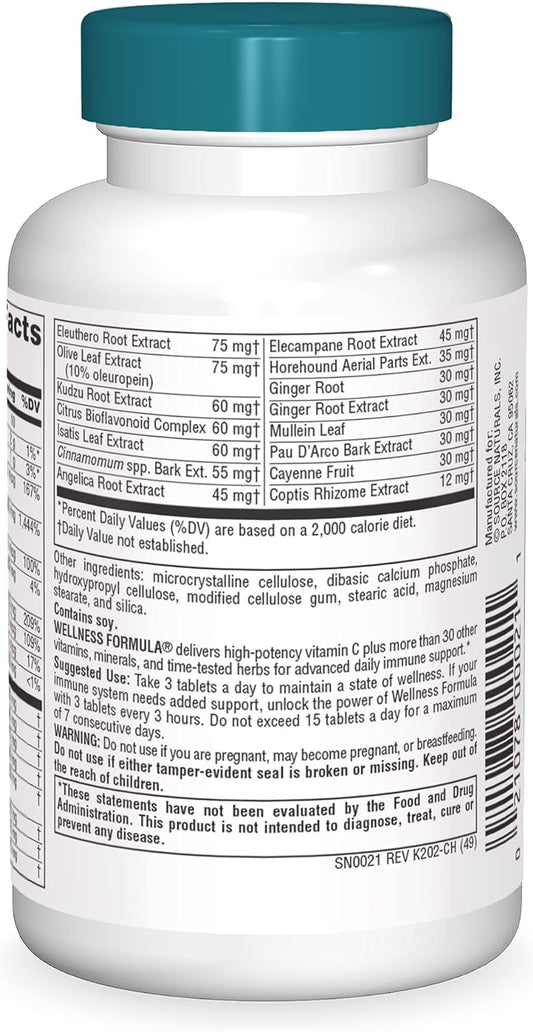 Source Naturals Wellness Formula Bio-Aligned Vitamins & Herbal Defense - Immune System Support Supplement & Immunity Booster - 45 Tablets