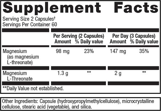 Metagenics Mag L-Threonate - 147 Mg Magnesium As L-Threonate - Magtein Magnesium - For Brain Health* - Mineral Supplement - Non-Gmo & Gluten-Free - 120 Capsules