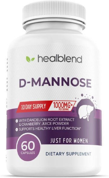 D-Mannose 1000Mg Capsules With Cranberry Juice Powder, Hibiscus, And Dandelion Extracts - 30 Day Supply For Urinary Tract Health
