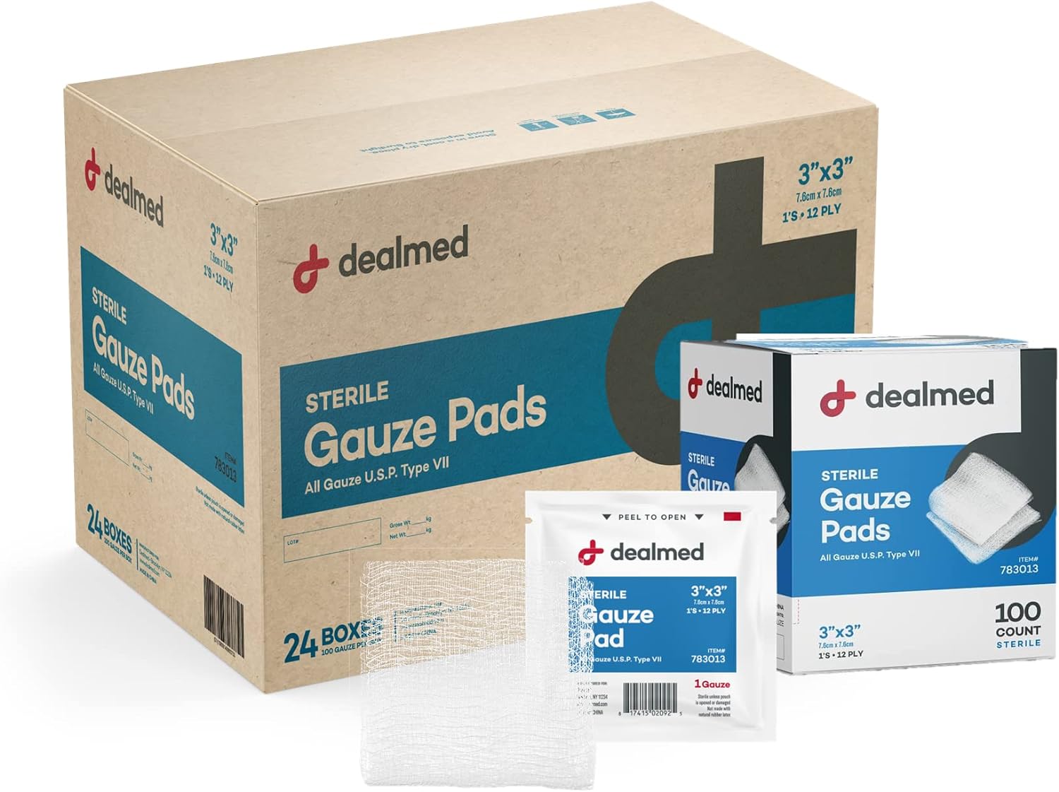 Dealmed Sterile Gauze Pads – 100 Count (Case Of 24), 3’’ X 3’’ Gauze Pads, Disposable And Individually Wrapped Medical Gauze Pads, Wound Care Product For First Aid Kit And Medical Facilities