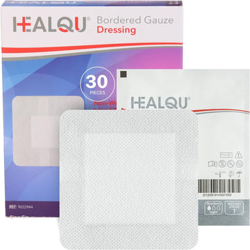Healqu Island Dressing - 6"X6", 30 Count - Bordered Gauze Sterile Individually Wrapped Gauze Pads, Water-Resistant, Non-Woven Backing - Soft And Breathable Wound Dressing For First Aid And Medical