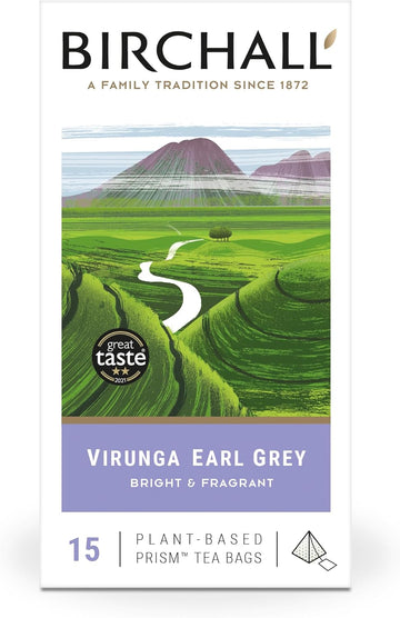 Birchall Tea Bags, Virunga Earl Grey Tea, Afternoon Black Tea Bursting With Full Flavour, Perfect Vegan Gifts, 15 Plant-Based Prism Tea Bags