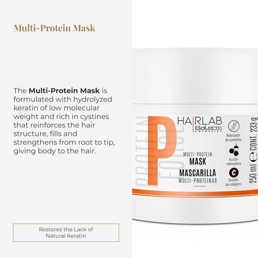 Salerm - Damaged Hair Mask - Multi-Proteins Hair Lab - 250 Ml - Helps Replenish Natural Keratin - Adds Volume And Strength - Paraben-Free