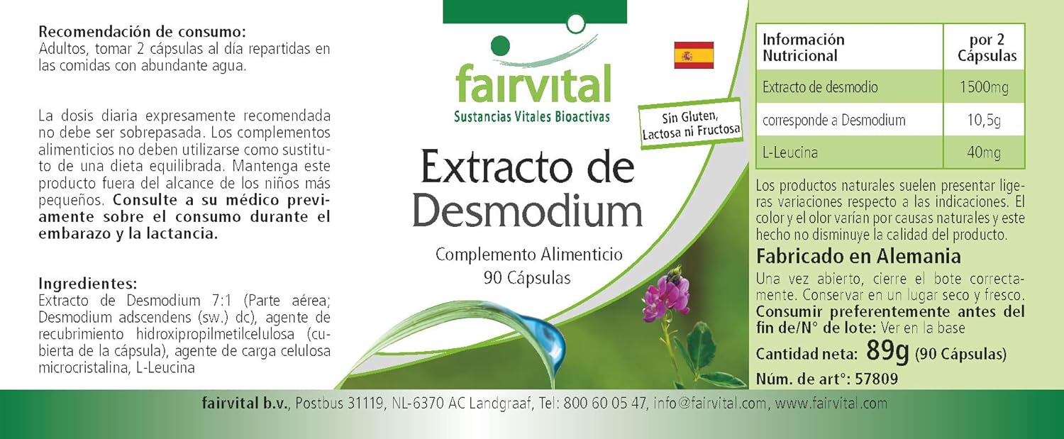 Fairvital | Desmodium Extract - 90 Capsules - 7 times concentrated - 10.5 g Desmodium per daily consumption - Highly dosed - 100% vegan - Quality tested - Made in Germany : Amazon.co.uk: Health & Personal Care