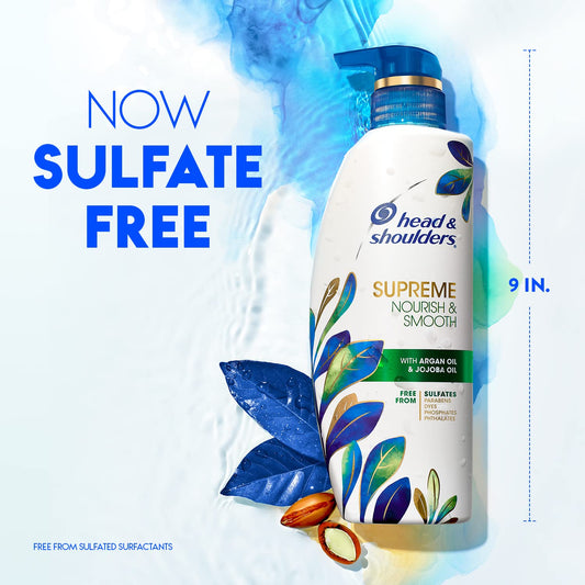 Head & Shoulders Supreme Anti Dandruff Shampoo And Conditioner Set, Sulfate Free, Argan & Jojoba Oil, For Dry Scalp, Nourishes & Smooths, Safe For Color Treated Hair, 11.8 & 9.4 Fl Oz