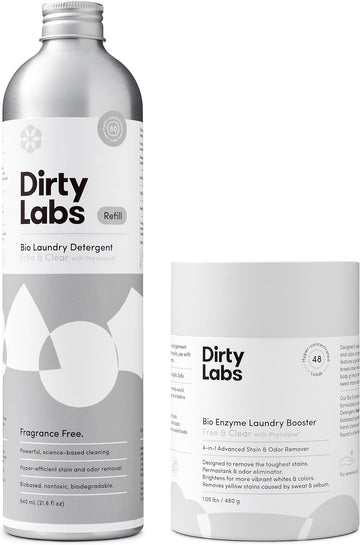 Dirty Labs | Unscented Sustainable Set | Free & Clear 80 Loads & Bio-Enzyme Booster | Hyper-Concentrated | High Efficiency & Standard Machine Washing | Nontoxic, Biodegradable