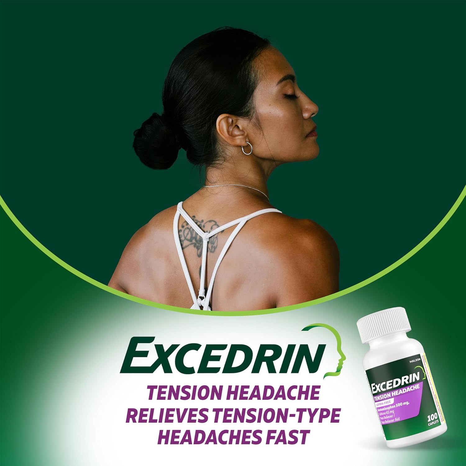 Excedrin Tension Headache Relief Caplets Without Aspirin for Head, Neck and Shoulder Pain Relief - 100 Count : Health & Household