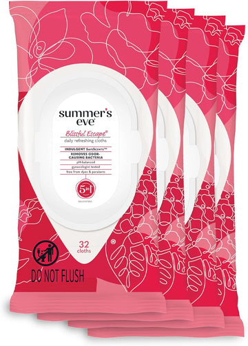 Summer'S Eve Blissful Escape Daily Refreshing Feminine Wipes, Removes Odor, Ph Balanced, 32 Count, 4 Pack