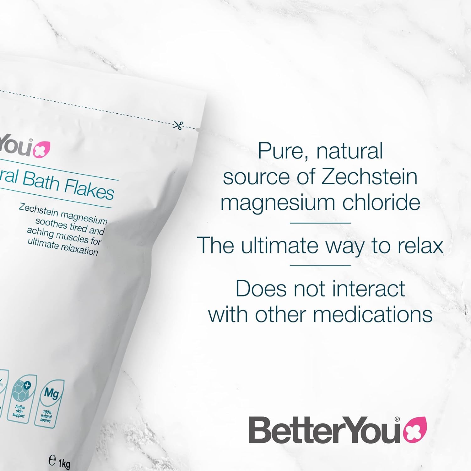 Betteryou Magnesium Mineral Bath Flakes - Mineral Bath Salts With Magnesium Chloride - Foot Bath Or Body Bath Soak - Safe On Sensitive Skin - 2.3 Lb : Magnesium Mineral Supplements : Beauty & Personal Care