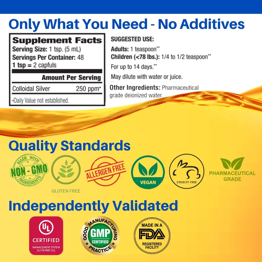 Natural Path Silver Wings Colloidal Silver Liquid - Natural Dietary Supplement for Immune Support - High Strength, Pure Amber Colored Formula - 250ppm (1250mcg) - 8oz : Health & Household
