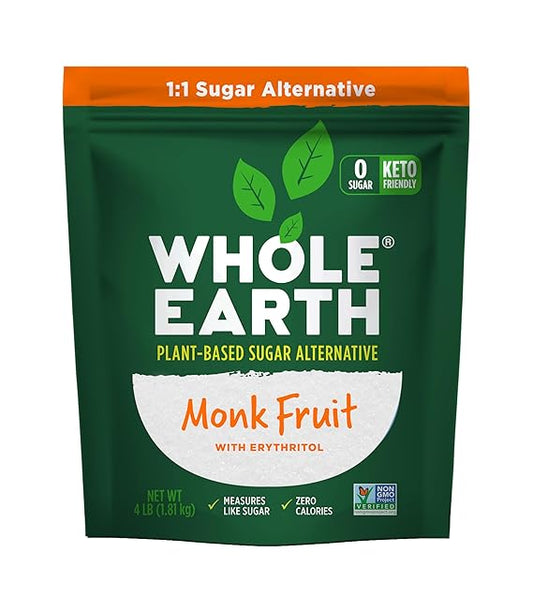 WHOLE EARTH Monk Fruit Sweetener with Erythritol, Plant-Based Sugar Alternative, 12 Ounce Pouch