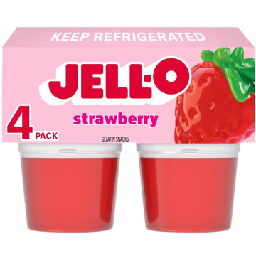 Jell-O Original Strawberry Refrigerated Red Jello Cups Gelatin Snack (4 Ct Cups)