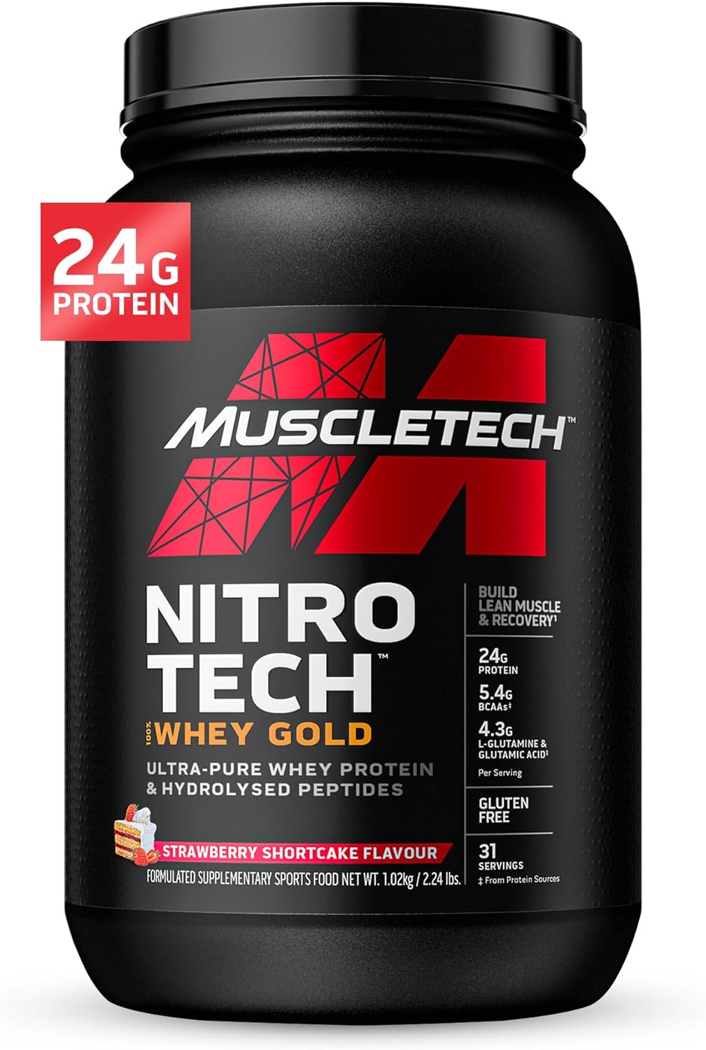 Muscletech Whey Protein Powder (Strawberry Shortcake, 2Lb) - Nitro-Tech Whey Protein Isolate Smoothie Mix For Lean Muscle & Fast Recovery - 24G Of Whey Gold Protein For Women & Men - Gluten-Free