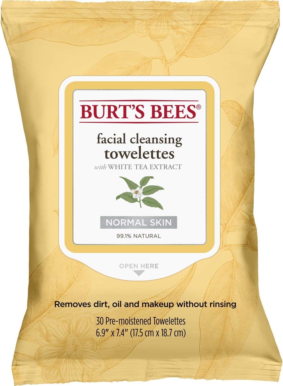 Burt'S Bees Puryifying Facial Towelettes With White Tea Extract All Skin Types, 30 Count
