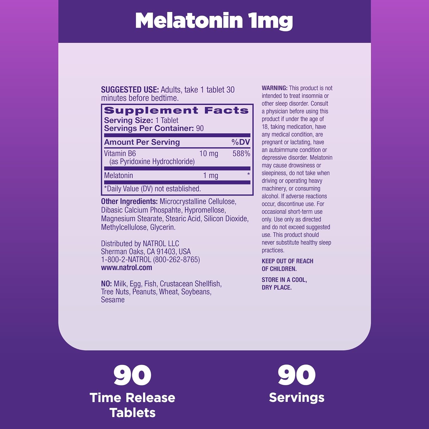 Natrol Melatonin 1 mg, Dietary Supplement for Restful Sleep, Time Release Sleep Tablets for Adults, 90 Melatonin Tablets, 90 Day Supply : Health & Household