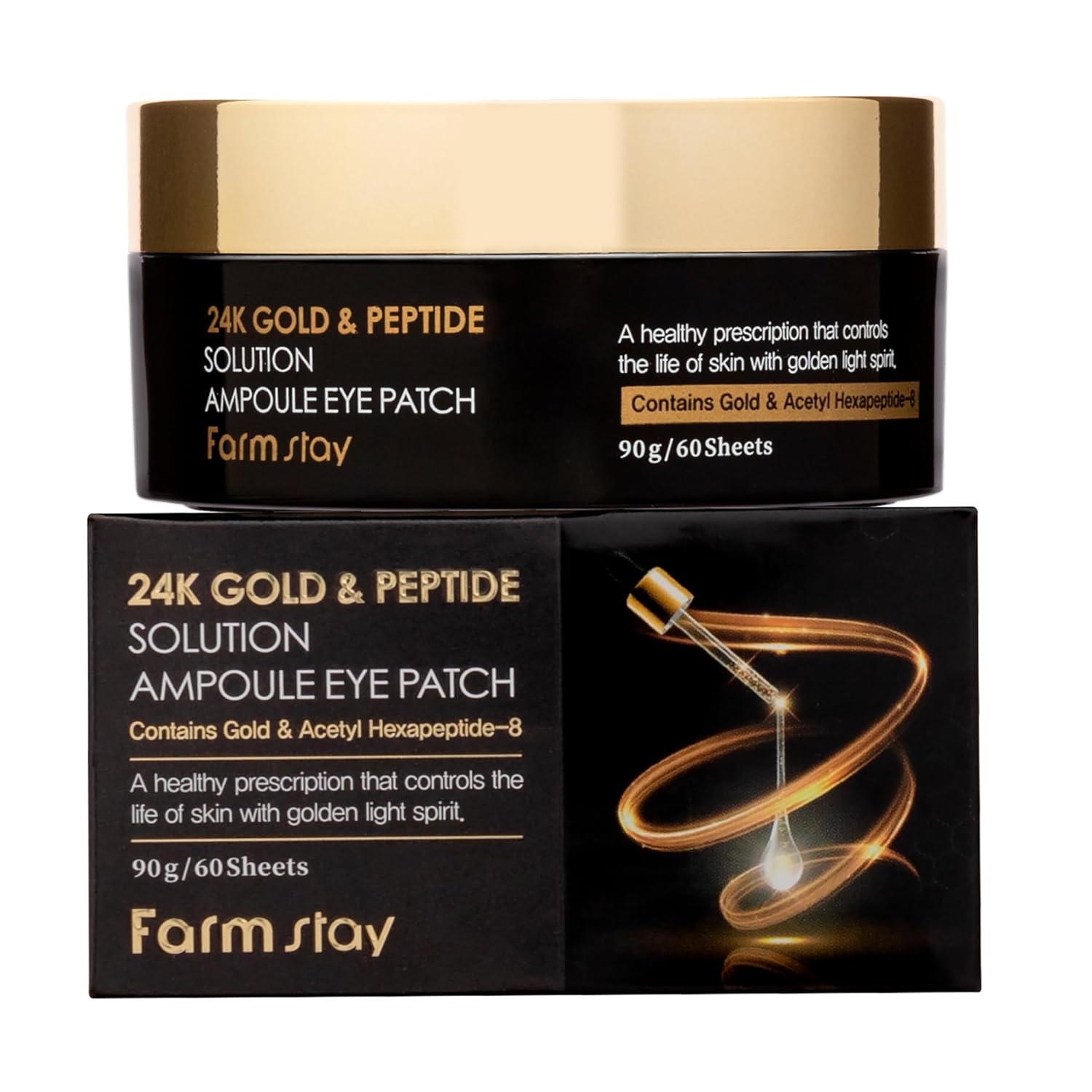 Farmstay 24K Gold And Peptide Solution Ampoule Eye Patch - Under Eye Patches For Wrinkles - Improves Skin Elasticity - Brightens Dark Circles - 60 Pc