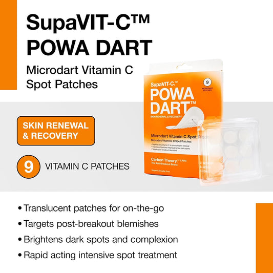 Carbon Theory Supavit-C Powa Dart Microdart Pimple Patch - 9 X Clear Pimple Patches - Micro Dart Pimple Patches With Vitamin C - Spot Patches Microdart - Vegan Spot Treatment
