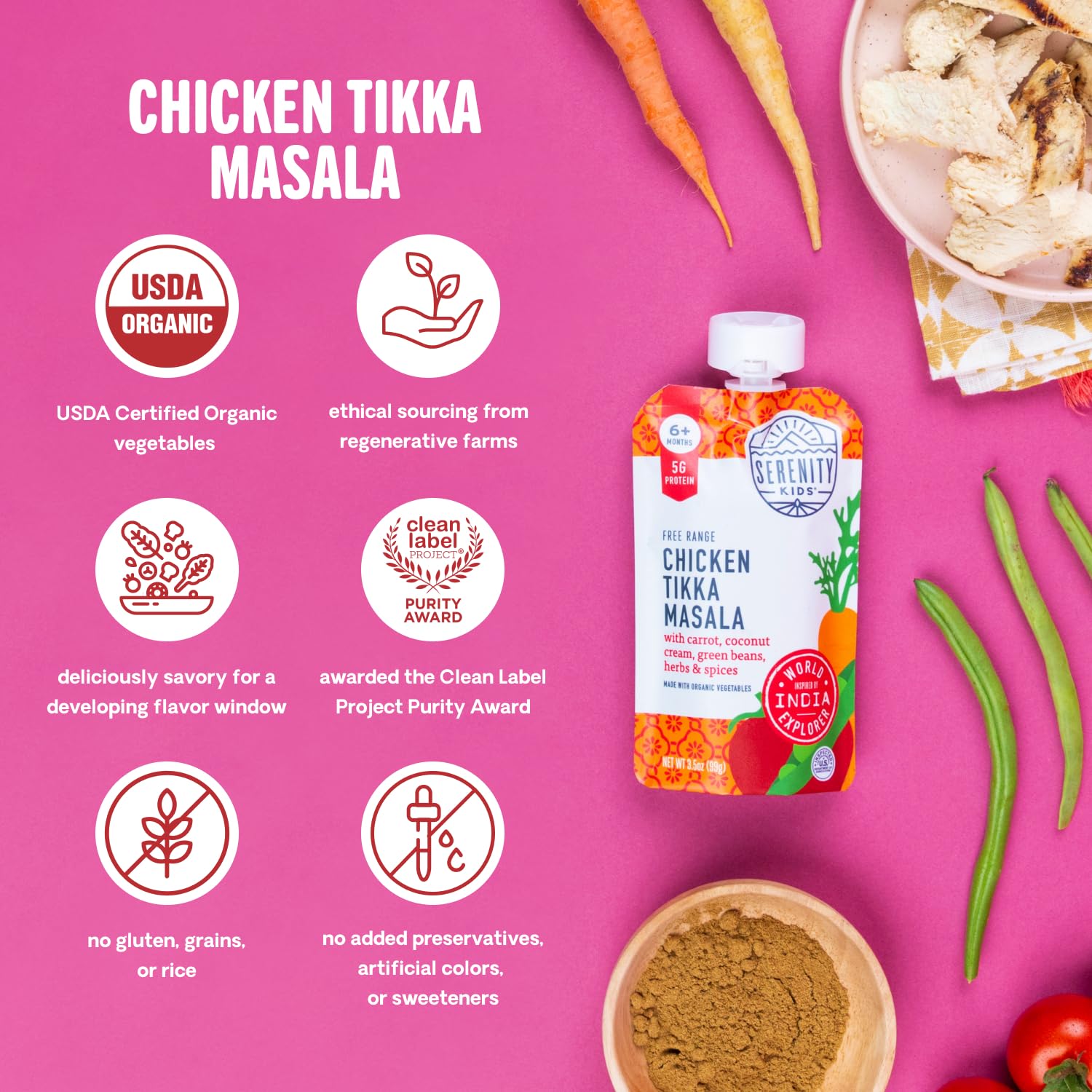 Serenity Kids 7+ Months World Explorers Baby Food Pouches Puree Made With Ethically Sourced Meats & Organic Veggies | 3.5 Ounce BPA-Free Pouch | World Explorers Variety Pack | 18 Count : Baby