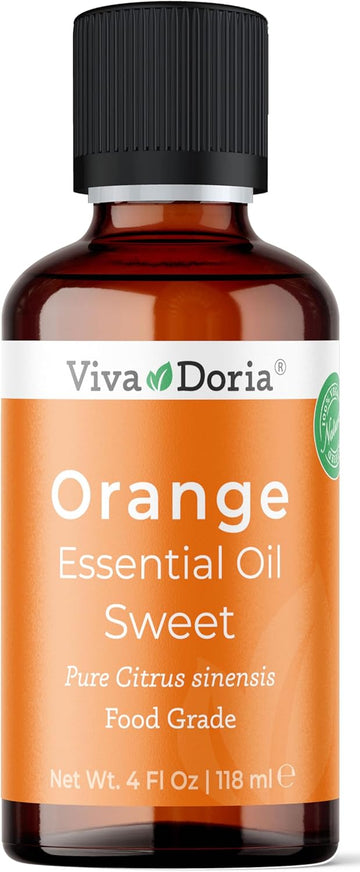 Viva Doria 100% Pure Sweet Orange Essential Oil, Undiluted, Food Grade, Usa Orange Oil, 118 Ml (4 Fl Oz) …