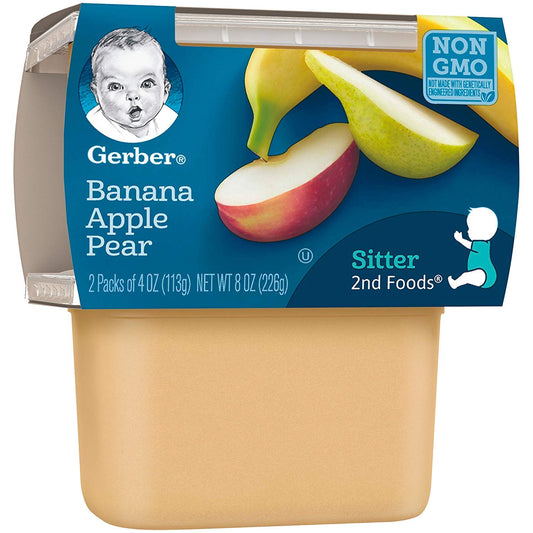 Gerber 2Nd Foods Bananas With Apples & Pears, 4 Ounce Tubs, 2 Count (Pack Of 8)