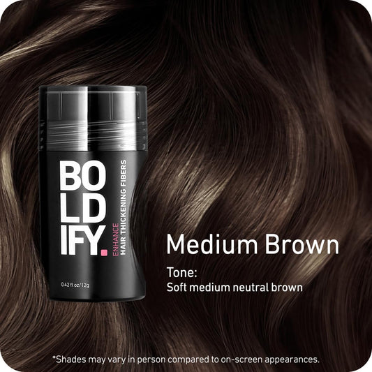 Boldify Hair Fibers (12G) Fill In Fine And Thinning Hair For An Instantly Thicker & Fuller Look - Best Value & Superior Formula -14 Shades For Women & Men - Medium Brown