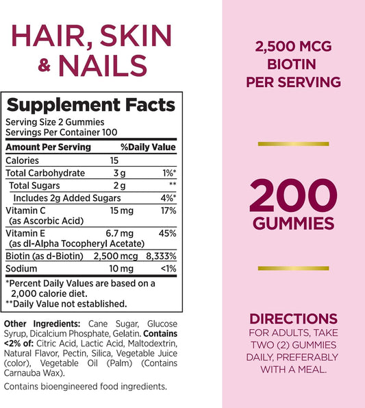 Nature'S Bounty Optimal Solutions Hair, Skin And Nails Gummies With Biotin, 25000 Mcg, Strawberry Flavored, 200 Count