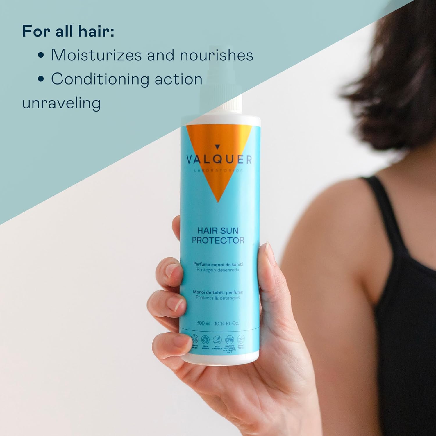 Valquer Laboratorios │ Sonnenschutzspray für das Haar │ Schützt das Haar gegen Sonne, Salz und Chlor │ Mit Revierbalsam und Vitamin B5 │ Tahitianischer Monoi, einzeln, 300 ml : Amazon.co.uk: Beauty