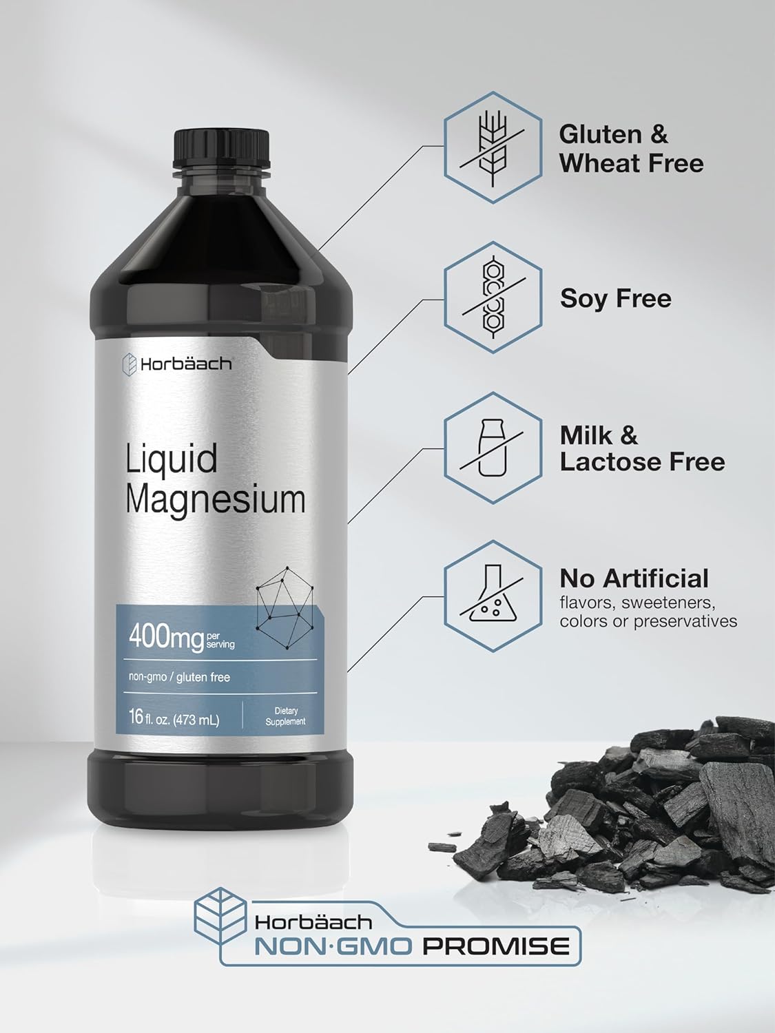 Horbäach Liquid Magnesium 400 mg | 16 oz | Vegetarian, Non-GMO & Gluten Free Supplement : Health & Household