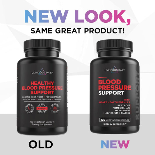 Livingood Daily Blood Pressure Support, 120 Vegetarian Capsules - Blood Pressure Supplements with Beet Root, Pomegranate, & Hawthorn Support High Blood Pressure & Heart Health - Vegan & Non-GMO