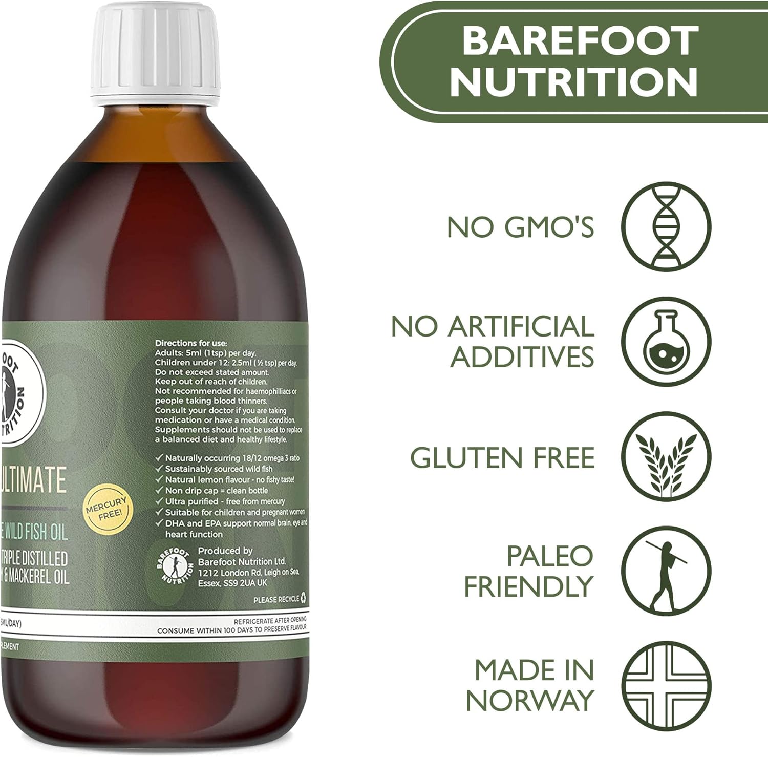 Barefoot Nutrition - Omega 3 Ultimate, Superior Grade Wild Fish Oil, U