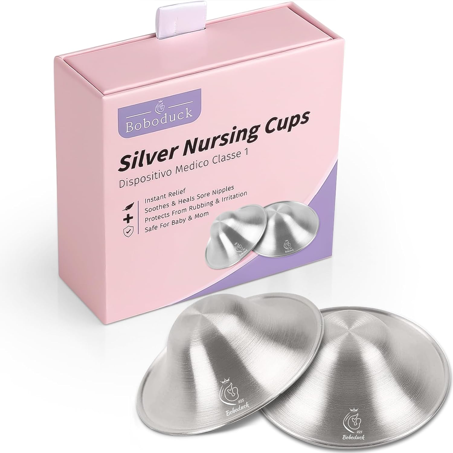 Boboduck Nipple Shields for Nursing Newborn - 925 Silver Nursing Cups Protect Your Nursing Nipple, Newborn Must Haves Nipple Pads, Nipple Covers Protector for Breastfeeding (Large Size)