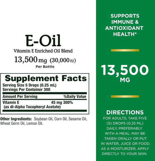 Nature’S Bounty Vitamin E Oil, Supports Immune & Antioxidant, 30,000Iu Vitamin E, Topical Or Oral, 2.5 Fl Oz