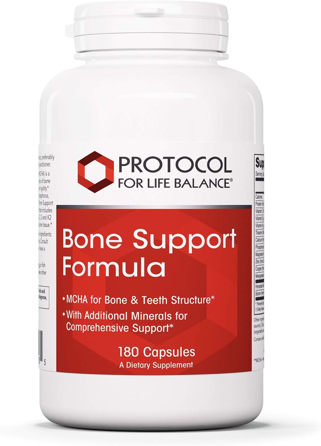 Protocol Bone Support Formula - For Bone Strength & Density* - With Calcium Hydroxyapatite, Boron & Phosphorus - Supplement For Teeth & Bone Health* - Dairy & Soy Free - 180 Caps