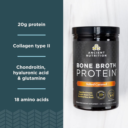 Ancient Nutrition Grass Fed, Cage Free, Bone Broth Protein Powder, 20G Protein, Hydrolyzed Collagen Peptides, Keto & Paleo Friendly, Supports Joint, Gut Health, Vanilla, 40 Servings