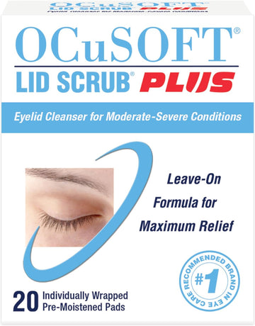 Ocusoft Lid Scrub Plus 20 Wipes For Eyes, Cleansing, Moisturizing, Treating Dry Eye, Meibomian Gland Dysfunction, Blepharitis Including Demodex