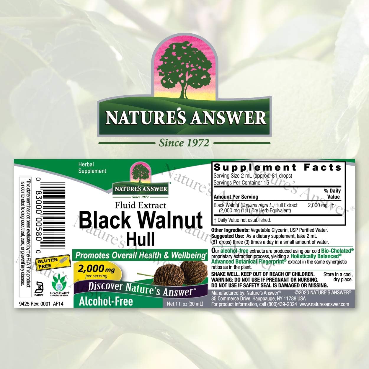 Nature's Answer Alcohol-Free Black Walnut Hull 2000mg 1 Extract | Natural Cleanser | Promotes Overall Weleing | Gluten Free, Non-GMO, Vegan, No Preservatives or Artificial avors | Single Count