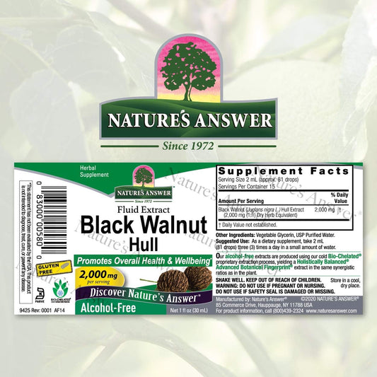 Nature's Answer Alcohol-Free Black Walnut Hull 2000mg 1 Extract | Natural Cleanser | Promotes Overall Weleing | Gluten Free, Non-GMO, Vegan, No Preservatives or Artificial avors | Single Count