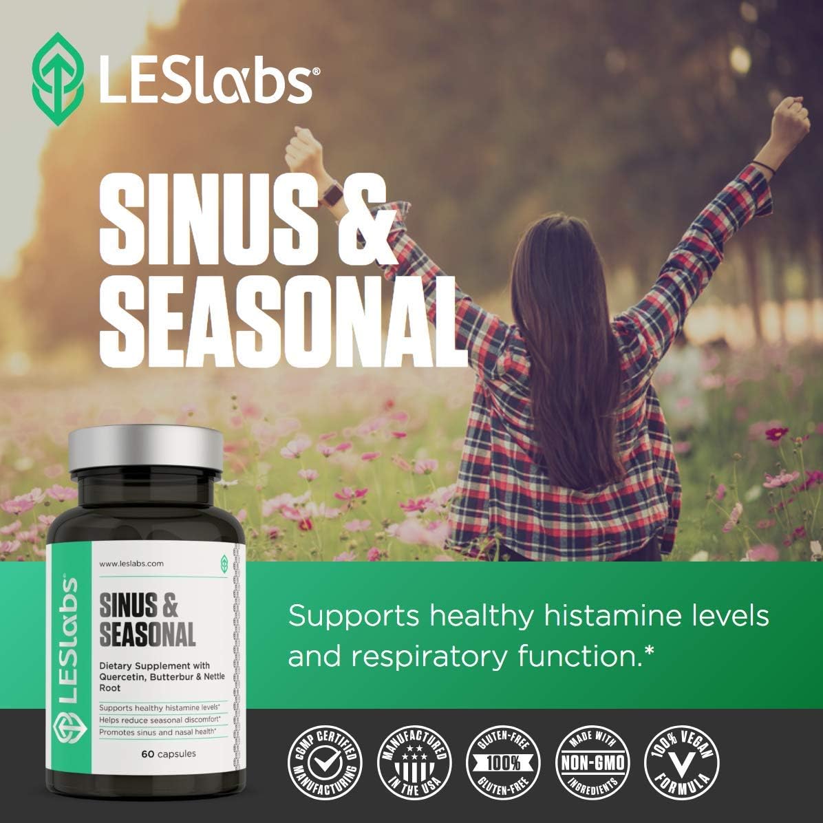 LES Labs Sinus & Seasonal – Sinus Relief, Nasal Health, Balanced Histamine Response, Clear Lungs & Respiratory Health – Butterbur, Quercetin, Nettle Root & Bromelain – Non-GMO Supplement – 60 Capsules : Health & Household