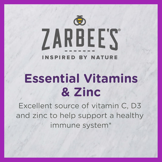 Zarbee'S Kids Immune Support, Vitamin C, D & Zinc Daily Immunity Vitamins For Children 4+ Years, Natural Tropical Fruit Flavor, 28 Chewable Tablets