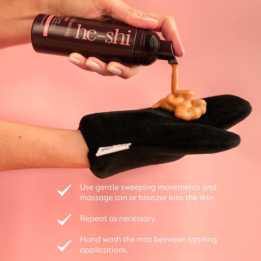 He-Shi Luxury Velvet Tanning Mitt - Double Sided Fake Tan Applicator Glove - Reusable And Washable Tan Mitt - Smooth Velvet For Streak Free Fake Tan