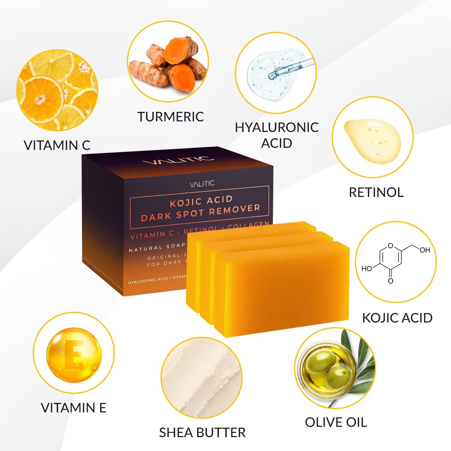 Valitic Unisex Dark Spot Corrector Bar, 100g - Exfoliating, SLS and Paraben-Free Turmeric Soap for Skin Tone Correction, Vitamin C, Retinol and Collagen Blend : Beauty & Personal Care