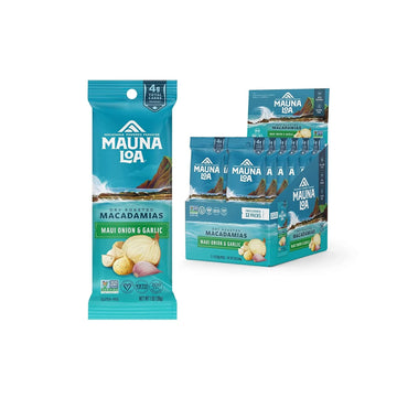 Macadamia Nuts, Maui Onion & Garlic Flavor, Snack Mac Mini Pouches, Single Serve 1 Oz Bags (Pack Of 12)